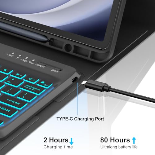 Keyboard Case for Samsung Galaxy Tab A9 Plus 5G 11 Inch 2023, 7 Color Backlit Detachable Wireless Bluetooth Keyboard Cover with S Pen Holder, Auto Sleep/Wake (Black) - color: Light Black