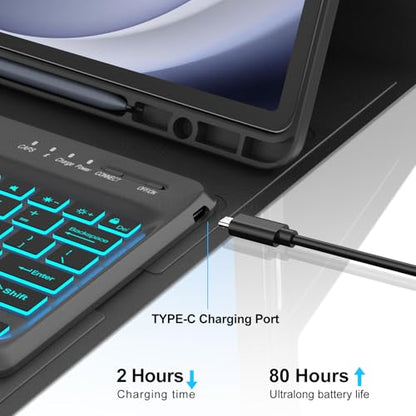 Keyboard Case for Samsung Galaxy Tab A9 Plus 5G 11 Inch 2023, 7 Color Backlit Detachable Wireless Bluetooth Keyboard Cover with S Pen Holder, Auto Sleep/Wake (Black) - color: Light Black