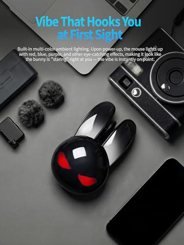 Wireless Gaming Mouse, RGB Light Eyes, Evil Bunny Design, 2.4G/BT | 2.4G Wireless & Bluetooth 5.0 Dual Mode, Silent Click 3 Button 1200 DPI, Rechargeable Cute Mouse for Laptop PC Mac, Black