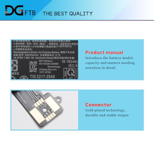 DGFTB G3HTA074H DYNH03 Battery Replacement for Microsoft Surface Pro 7 1960 Surface Pro 7 Plus Series G3HTA073H GA3HTA025H 7.58V 48.51Wh/6400mAh with high Performance and Tools
