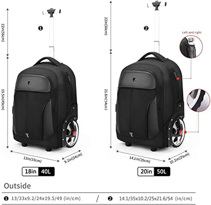 Rolling ,Waterproof Backpack with Wheels for Business, College Student and Travel Commuter, Carry on Backpack with Laptop Compartment, Fit 17 Inch Laptop, Wheeled Backpack for Adults - color: Black