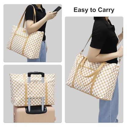 Laptop Tote Bag for Women 17 Inch, Teacher Bag with Compartments Canvas Computer Bag with 15 Pockets Work Tote Bag Travel Business Briefcase Office Handbag Bag with Shoulder Straps - color: A2-brown/Beige Canvas