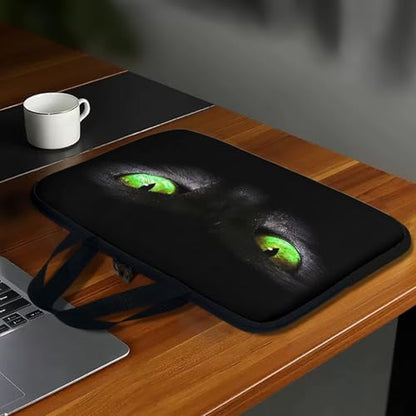 10 Inch Laptop Sleeve, Black Cat Green Eyes Laptop Cover Computer Bag Tablet Carrying Case with Handle, Funny Printed Notebook Case Handbag Briefcase Shoulder Bag for Office/School - color: Black Cat Green Eyes, size: 10 Inch