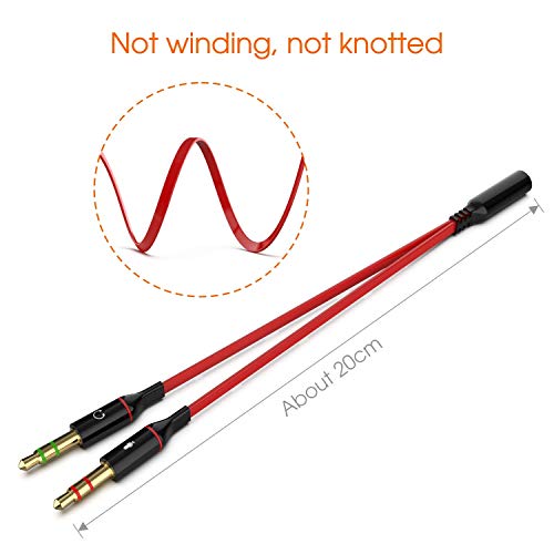 Maeline Headphone Splitter Adapter for Computer 3.5mm Female to 2 Dual 3.5mm Male Headphone Mic Audio Y Splitter Cable Smartphone Headset to PC Adapter (2 Pack, Red)
