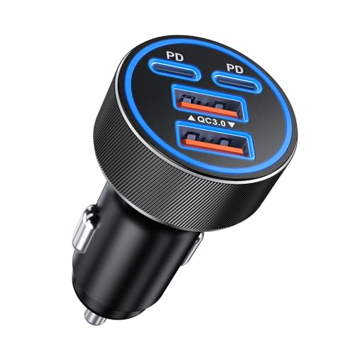[2026 Updated 4-in-1] USB-C Car Charger, 4-Port 90W Super Fast Charging Cigarette Lighter Adapter, USB-C & USB-A PD/QC Multiport for iPhone 17/16/15, iPad, MacBook,Samsung Galaxy, and Android Devices - size: 90W