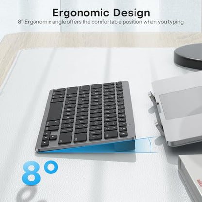 OMOTON Ultra-Slim Wireless Keyboard for Mac, Stable Bluetooth Connection, Ergonomic Tilt Angel, Auto Sleep Energy Saving & Portable for Business Trip & Travel, Compatible with MacOS 10.10+, Black Grey - color: Black Grey