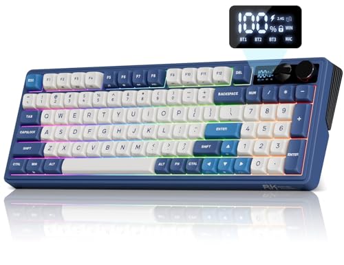 RK ROYAL KLUDGE M100 Wireless Mechanical Keyboard w/Screen & Dual Knobs, Tri-Mode Gasket Mount Gaming Keyboard with Number Pad, Hot Swappable Cream Switch, Blue - color: Blue