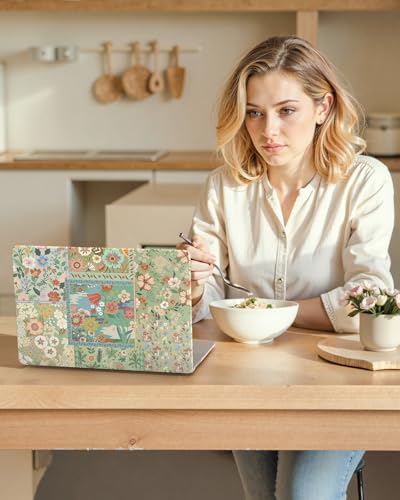 iCasso Compatible with MacBook Air 15 inch Case 2026 2025 2024 2023 Release M4 A3241 M3 A3114 M2 A2941, Slim Anti-Scratch Protective Plastic Hard Shell Case+Keyboard Cover for Mac Air 15,Green Flower - color: Green Patchwork Floral