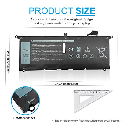 52Wh DXGH8 7.6V Battery for Dell XPS 13 9370 9380 Inspiron 13 7390 7391 2-in-1 5390 5391 14 7490 Latitude 3301 Vostro 13 5390 5391 G8VCF H754V 0H754V V48RM HK6N5 P82G P82G002 P113G P114G P115G 4 Cell