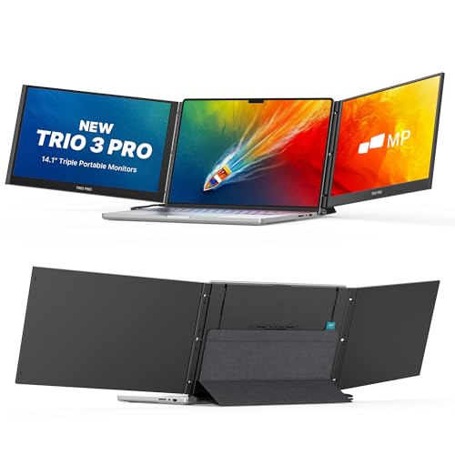 Trio 3 Pro 14.1" Mobile Pixels Portable Laptop Monitor(2026 Version), 1400p QHD Triple Monitor with Built-in Kickstand, One USB-C Cable Setup Laptop Screen Extender(Optional Magnets), Windows/macOS