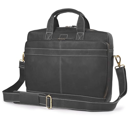 Genuine Leather Messenger Bag for Men – Handcrafted Vintage Laptop Briefcase Satchel Bag for Office, Travel, Business & Work - color: Black, size: 18''