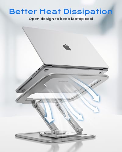 LOXP Adjustable Laptop Stand, Computer Stand with 360 Rotating Base | Ergonomic Laptop Riser Mount for Desk Foldable Protable Computer Desk Fits with MacBook Pro Air - color: White