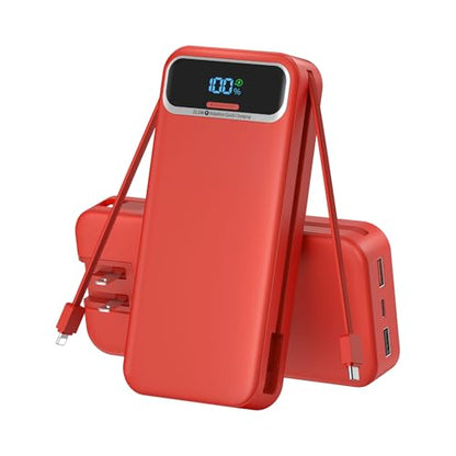 Nusyddy Portable Charger 20000mAh Fast Charging w/Built-in Wall Plug Red | 22.5W Fast Charging, High Capacity, LED Display, Charge 5 Devices at once, TSA Approved, Compatible with iPhone/Samsung - color: Crimson