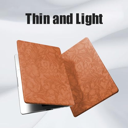 DTangLsm for MacBook Air 15 inch Case 2026 M5 2025 2024 2023 M4 M3 M2 Chip | Model A3448 A3241 A3114 A2941, Elegant Textured Retro Leather Hard Shell Mac Air 15 inch Laptop Case & Keyboard Cover, Brown - color: Embossed Floral Brown