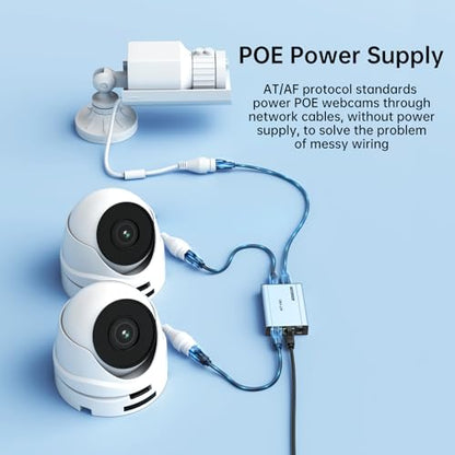 MT-VIKI Upgraded POE Ethernet Splitter - 1 to 3 1000Mbps, No Power Supply Required, Dual RJ45 Splitter for Cat5e/6/7/8 Cable, Compatible with POE IP Camera, Switch and More - size: 1 to 3 POE