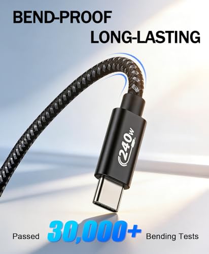 EP 240W USB C to USB C Cable (2-Pack, 6.6FT), USB-C Charge Cable, Braided Nylon + Silicone Jacket, Fast Charging Cord for Mobile Phone, Tablet and Other Electronic Devices Ultra
