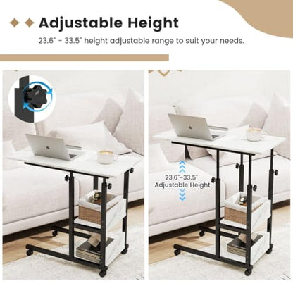 Hadulcet Adjustable C Table with Charging Station, Tiltable Desk C Shaped End Table for Couch, Over Bed Table with Wheels Adjustable Height, Hospital Table Laptop Stand Drawing Desk, Marble White - color: Marble White, style: Upgrade