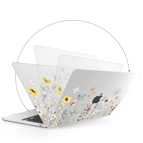 G JGOO Compatible with MacBook Air 15 inch Case 2026 2025 2024 2023 M5 A3448 M4 A3241 M3 A3114 M2 A2941, Clear Protective Plastic Hard Shell Case + Keyboard Cover+ Screen Protector, Garden Flower - color: Garden Flower