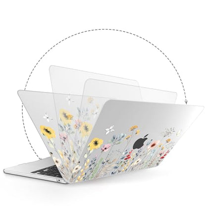 G JGOO Compatible with MacBook Air 15 inch Case 2026 2025 2024 2023 M5 A3448 M4 A3241 M3 A3114 M2 A2941, Clear Protective Plastic Hard Shell Case + Keyboard Cover+ Screen Protector, Garden Flower - color: Garden Flower