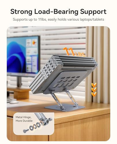 ORICO Ergonomic Laptop Stand for Desk, Height Adjustable Aluminum Laptop Stand Riser, Foldable Computer Holder for MacBook Neo, Air, Pro, Dell XPS, HP, Lenovo, Fits Devices up to 17" (ST11, Gray) - color: Gray