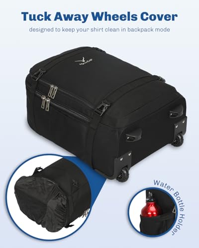 Hynes Eagle Rolling Backpack 42L Backpack with Wheels Airline Approved Carry on Luggage Laptop Travel Suitcase Bag for Women Men Jet Black with 3PCS Packing Cubes Set Black - color: Jet Black