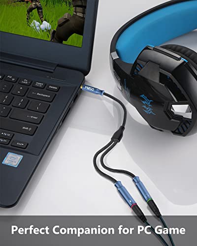 MillSO Headphone Mic Splitter 3.5mm Headset Adapter TRRS Male to 2 TRS Female [Nylon Braid & Young Series] Mic & Audio Y Splitter Cable for Gaming Headset to PC, Xbox, Laptop, PS4, PS5 - color: Sea Blue