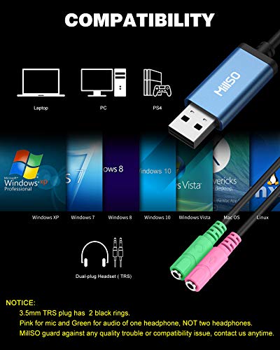 USB Audio Adapter Stereo External Sound Card, USB to 3.5mm TRS Headphone + Microphone Audio Jack Splitter for Dual-Plug Gaming Headset to Laptop, Desktop, PC, PS4, PS5 [Built_in Chip - 1 FT] - color: USB to 2 x 3.5mm TRS Headset Splitter
