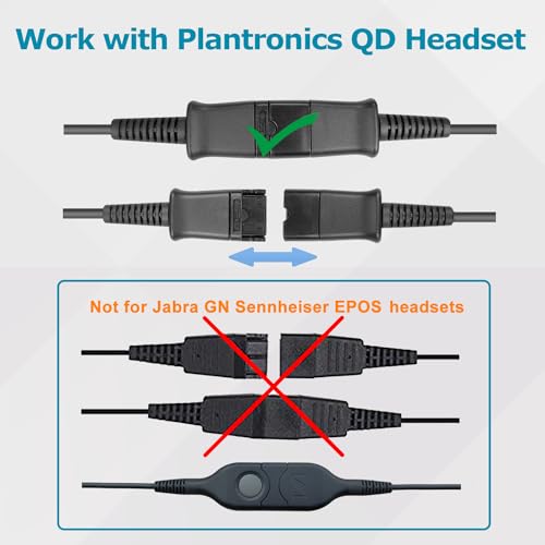 Training Y Splitter Adapter Cable to Plantronics Quick Disconnect Headsets | Plantronics QD Headset Splitter Cord Connector for Call Center, Monitoring, Training, in-line Volume Mute Controls