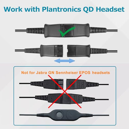 Training Y Splitter Adapter Cable to Plantronics Quick Disconnect Headsets | Plantronics QD Headset Splitter Cord Connector for Call Center, Monitoring, Training, in-line Volume Mute Controls