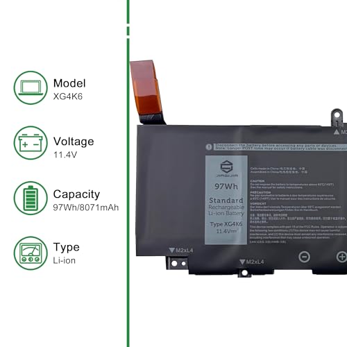 XG4K6 CPX-F8CPG Laptop Battery Replacement for XPS 9700 9710 9720 9730 Precision 5750 5760 5770 Series Notebook 001RR3 01RR3 0F8CPG F8CPG Black 11.4V 97Wh 8071mAh - size: 13.2*5.2*1.2inch XG4K6