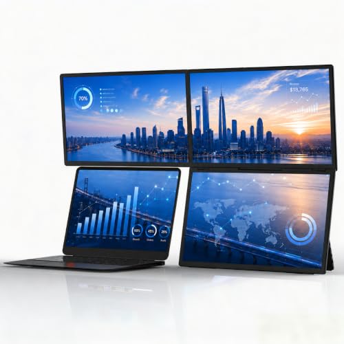 18.5'' Portable Triple Monitor, One Cable Laptop Screen Extender, FHD 1080P Quad Monitor, Built-in Stand Compatible with Windows Mac, Fits 10"-18" Laptops(Driver Need) - size: 18.5inch Triple Screen