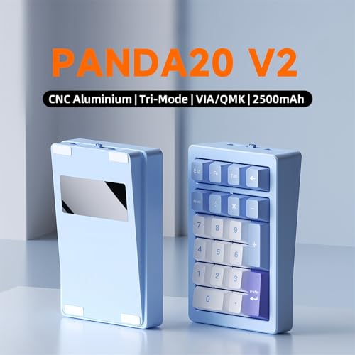 PANDA20 Mechanical Number Pad,VIA/QMK Programmable Macro Numpad Aluminum CNC Hot Swappable Gasket Wireless Numeric Keypad BT5.0/2.4Ghz/USB-C RGB Gaming Keypad for Laptop/PC (White) - color: White