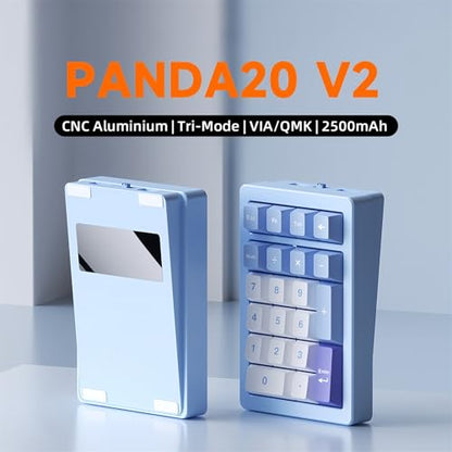 PANDA20 Mechanical Number Pad,VIA/QMK Programmable Macro Numpad Aluminum CNC Hot Swappable Gasket Wireless Numeric Keypad BT5.0/2.4Ghz/USB-C RGB Gaming Keypad for Laptop/PC (White) - color: White