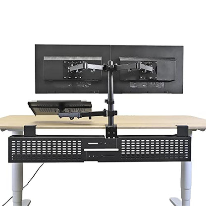 AEONS Dual Monitor and Laptop Desk Mount Combo Stand with Notebook Tray fits 17 inch, 3-in-1 Adjustable Triple Arm Mount fits 27 inch LCD Screen with VESA, Clamp and Cable Management, Black - style: Triple Arm & Tray, Black