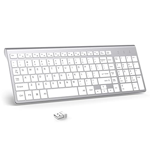 JOYACCESS J Wireless Keyboard, 2.4G Slim and Compact Wireless Keyboard with Numeric Keypad for Laptop, MacBook air, Apple, Computer, PC-Sliver&White - color: sliver white