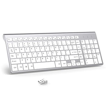 JOYACCESS J Wireless Keyboard, 2.4G Slim and Compact Wireless Keyboard with Numeric Keypad for Laptop, MacBook air, Apple, Computer, PC-Sliver&White - color: sliver white