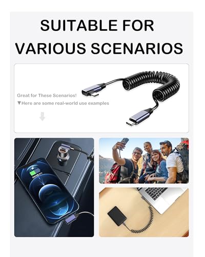 USB-C to C Coiled Cable PD100W Fast Charging, Retractable Short Car Charger Cable,Tangle Free, Travel & Portable Data Transfer Cord for iPhone 17/16/15, Galaxy S23, iPad Pro/Air, Carplay - size: LL-0.3m