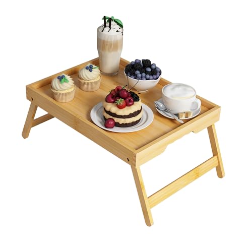 Youpehom Bamboo Bed Tray Table with Folding Legs, Large, Bamboo | Large bamboo bed tray with folding legs, handles and raised edges for meals, laptops, reading and serving in bed. - color: Bamboo, size: Large