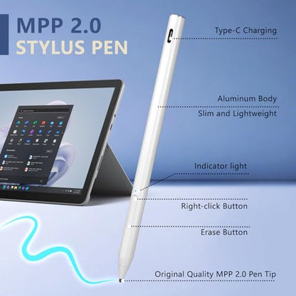 Rechargeable MPP 2.0 Tilt Pen for HP 2-in-1 Touchscreen Laptops,Genuine Digital Stylus Pen for HP Envy X360/Pavilion X360/Spectre X360 with 4096 Pressure Sensitivity and Palm Rejection,White - color: White