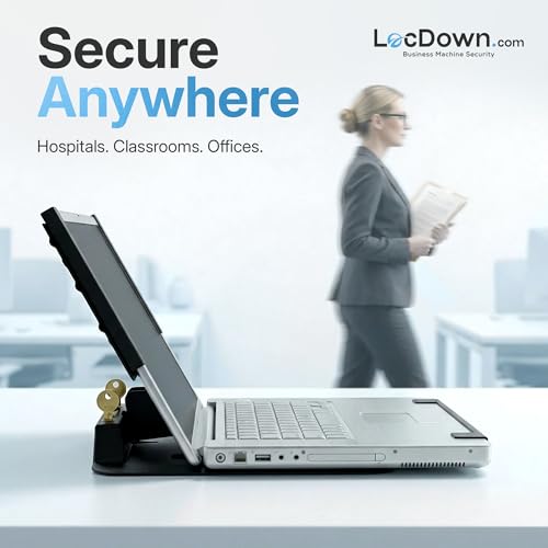 LocDown.com Laptop Security Stand – Anti Theft Steel Laptop Stands (11.5”–18”), Locking Holder with Dual Lock System, Adjustable Secure Laptop Stand for Desk Office Medical Retail