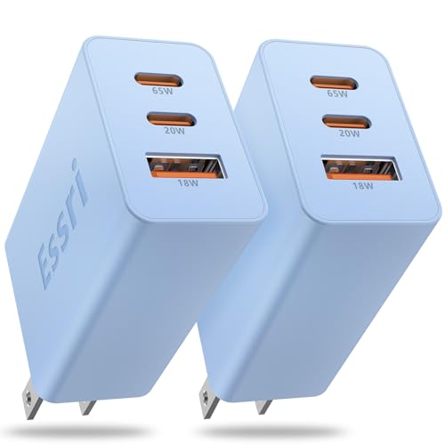 2-Pack 65W USB C Charger Block, 3-Port PD 3.0 Fast Charging Wall Plug Power Adapter with 65W Type C Ports for iPhone 17/16/15/14/13 Pro Max,for iPad Pro/Air/Mini,Galaxy S26 / S25 and More-Blue - color: Blue