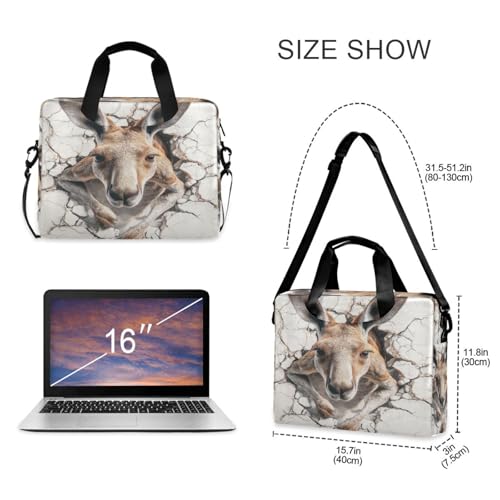 Laptop Zipper Case Portable Crossbody Messenger with Handle and Shoulder Strap 15.6 inch Computer Sleeve with Zipper 3d Kangaroo Marble Back