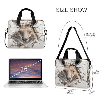 Laptop Zipper Case Portable Crossbody Messenger with Handle and Shoulder Strap 15.6 inch Computer Sleeve with Zipper 3d Kangaroo Marble Back