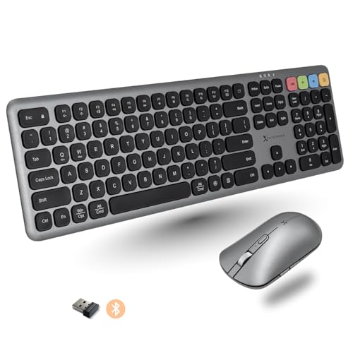 X9 Bluetooth Keyboard and Mouse Combo (Bluetooth, 2.4Ghz, USB C Wired) - Slim Wireless Rechargeable Keyboard and Mouse, Multi-Device Keyboard and Mouse for PC, Mac, Laptop, iPad, iOS, Android
