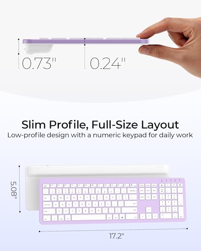 seenda Rechargeable Wireless Keyboard and Mouse Combo, Purple | Quiet, slim full-size keyboard with numpad, 2.4GHz USB receiver, USB-C charging, 3-level DPI mouse for Windows PCs/laptops - color: Purple