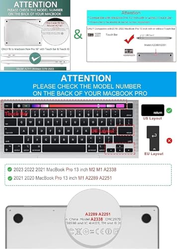 Ultra Thin Clear Keyboard Cover for 2020-2024 New MacBook Pro 13 Inch Model A2338 M2 M1 A2289 A2251 & 2020 2019 MacBook Pro 16 inch Model A2141 with Touch Bar & Touch ID Keyboard Skin Protector Cover - size: Mac Pro 13(No Cover Touchbar)