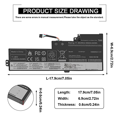 Fancy Buying 01AV421 01AV419 01AV420 01AV489 Laptop Battery Compatible with Lenovo ThinkPad T470 T480 T580 A475 A485 TP25 Series SB10K97577 SB10K97576 SB10K97578 - size: 7.05*2.72*0.24inch 01AV421