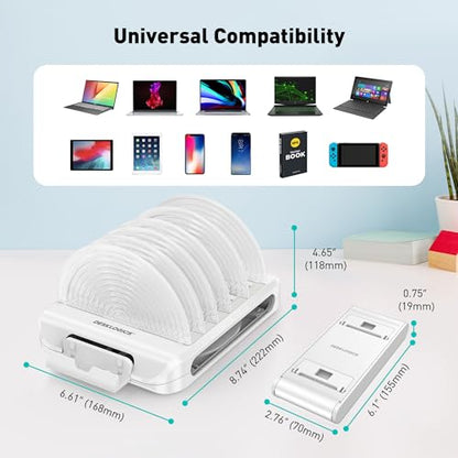 Vertical Laptop Stand Holder & Desk Organizer Rack - Adjustable Dock for MacBook, iPad, Phone (6-in-1 Multi Device Storage System with 360° Rotation) - color: White