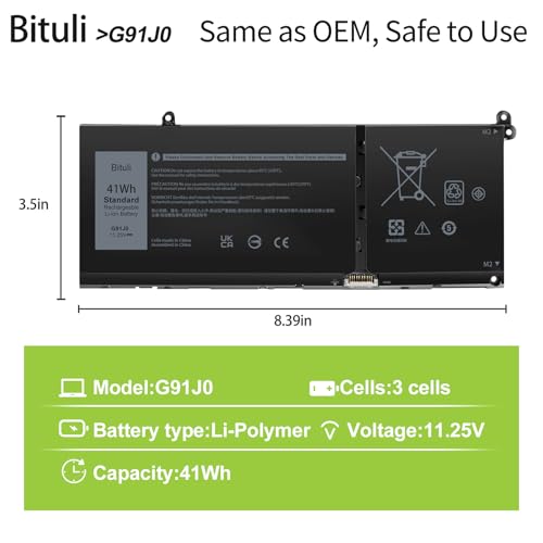 G91J0 Laptop Battery Replacement for Dell Latitude 3320 3330 3420 3520 Inspiron 3510 3511 3515 3521 3525 3530 3535 5320 5310 5330 5410 5435 5415 5418 5515 5430 5435 7415 7420 2-in-1 41Wh