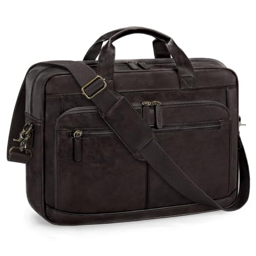 RAINSMORE Briefcase for Men 16 Inch PU Leather Laptop Messenger Bag, Coffee | Water-Resistant Computer Bag with 13 Compartments, Luggage Strap and 3 Carry Options for Commute, Office & Travel, 3 colors - color: Coffee